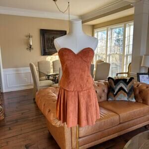 nwt anthropologie mare mare rust faux suede strapless mini dress